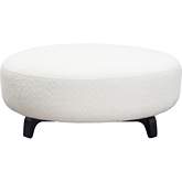 Vesper Round Ottoman in White Faux Shearling & Black Wood