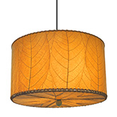 Drum Ceiling Pendant Light in Orange Cocoa Leaves w/ Floral Diffuser (Small)