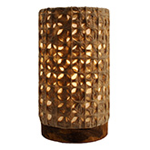 Paper Cylinder Table Lamp w/ Mesh Shade on Driftwood Base (Mini)