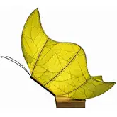 Butterfly Large Table Lamp in Green Cocoa Leaves, Metal & Wood