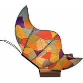 Butterfly Large Table Lamp in Multicolor Cocoa Leaves, Metal & Wood