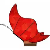 Butterfly Large Table Lamp in Red Cocoa Leaves, Metal & Wood