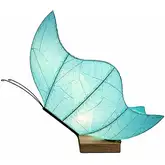 Butterfly Large Table Lamp in Sea Blue Cocoa Leaves, Metal & Wood