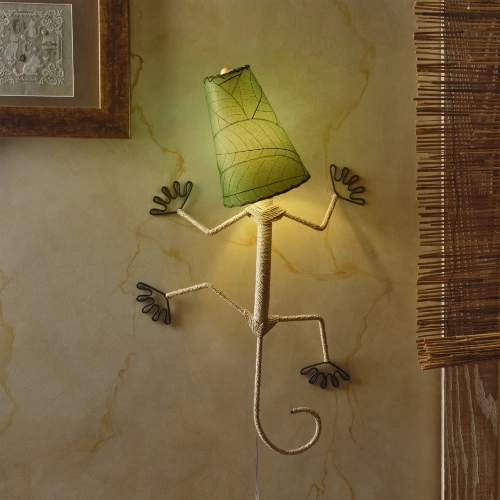 Gecko Wall Sconce with Green Banyan Leaf Shade