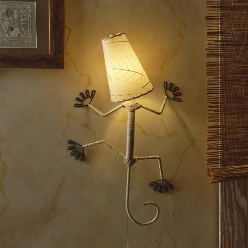 Gecko Wall Sconce with Natural Banyan Leaf Shade