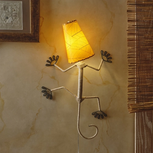 Gecko Wall Sconce with Orange Banyan Leaf Shade