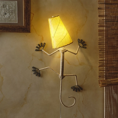 Gecko Wall Sconce with Yellow Banyan Leaf Shade