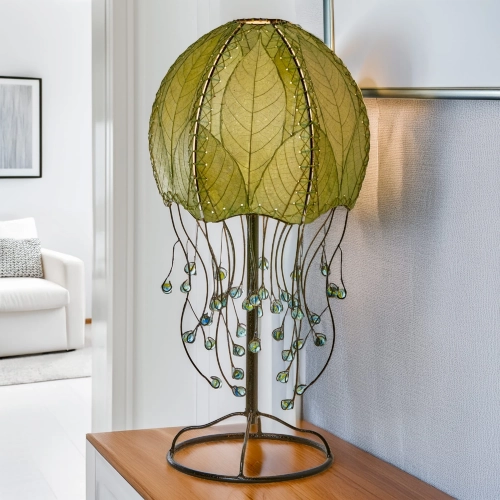 Jellyfish Table Lamp in Green Cocoa Leaves