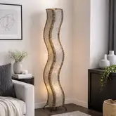 Wave 72" H Giant Floor Lamp in Gray Cocoa Leaves & Abaca Rope