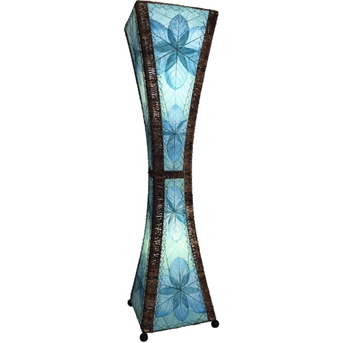 Hour Glass Large Floor Lamp in Sea Blue Jackfruit Leaves