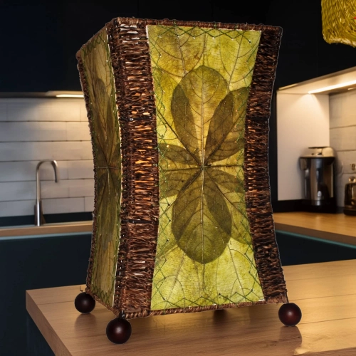 Hour Glass Table Lamp in Green Jackfruit & Wrought Iron