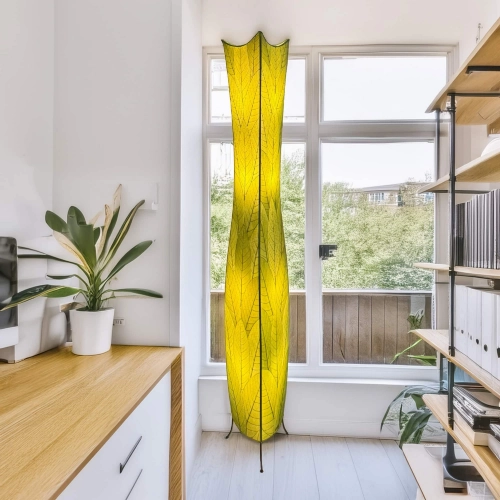 Flowerbud Shape Giant Floor Lamp in Green Cocoa Leaves