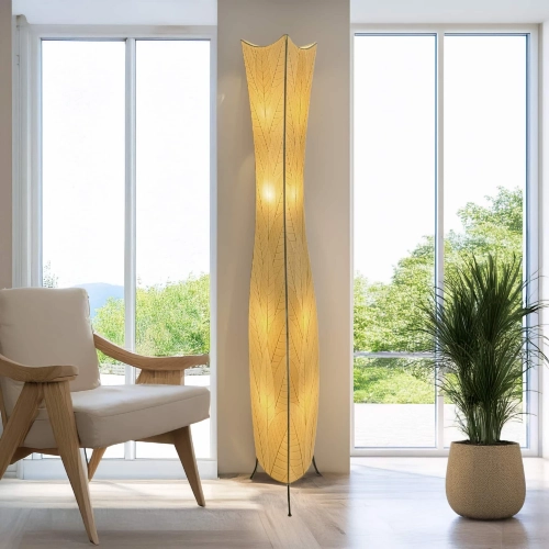 Flowerbud Giant Floor Lamp in Natural Cocoa Leaf & Metal