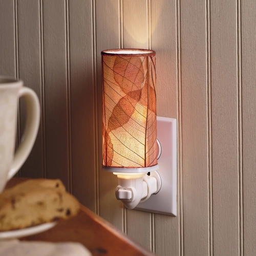 Cylinder Nightlight in Burgundy Banyan Leaves