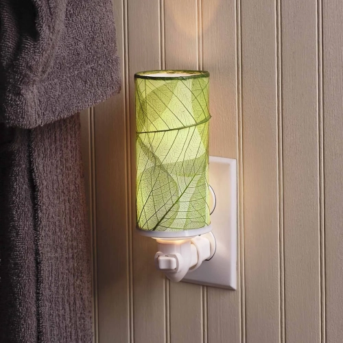 Cylinder Nightlight in Green Banyan Leaves