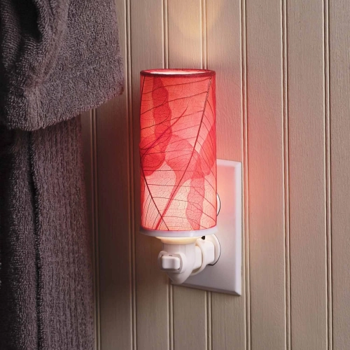 Cylinder Nightlight in Red Banyan Leaves