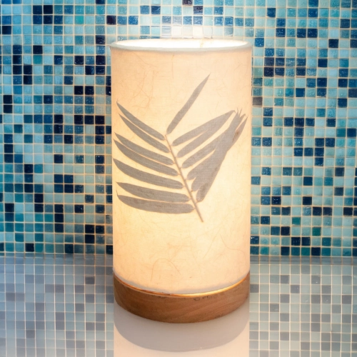 Paper Cylinder Table Lamp with Bamboo Shade on Driftwood Base (Mini)