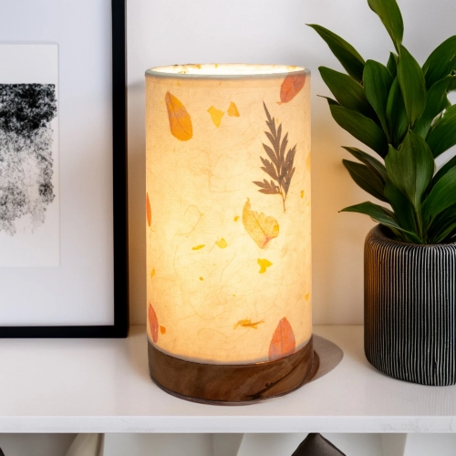 Paper Cylinder Table Lamp with Fern Shade on Driftwood Base (Mini)