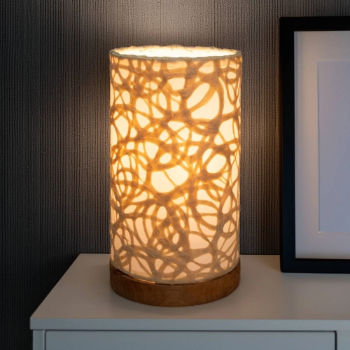 Paper Cylinder Table Lamp with Swirl Shade on Driftwood Base (Mini)