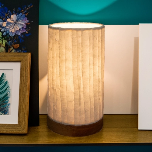 Paper Cylinder Table Lamp with Lines Shade on Driftwood Base (Mini)