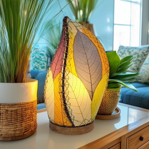 Leaflet Table Lamp in Multicolor Cocoa Leaf