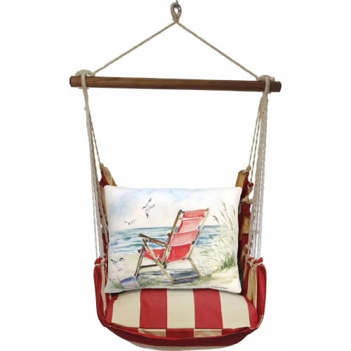 Outdoor Swing 4 Piece Set in Americana Stripe w/ Red Beach Chair Pillow in Sundure Fabric