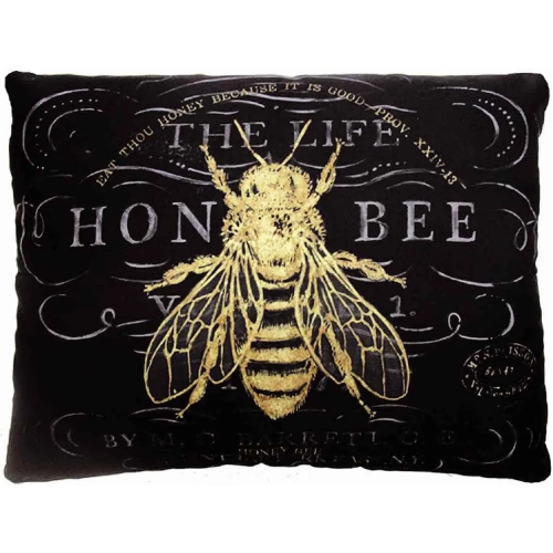 Outdoor Pillow Vintage Bee in Black & Yellow Pattern 19 x 24