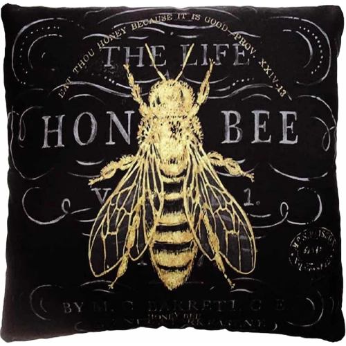Outdoor Pillow Vintage Bee in Black & Yellow Pattern 18 x 18
