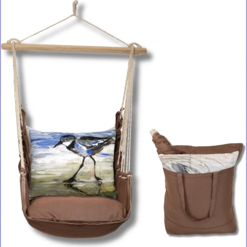 Outdoor Swing 4 Piece Set in Chocolate Brown w/ Sandpiper Pillow in Sundure Fabric