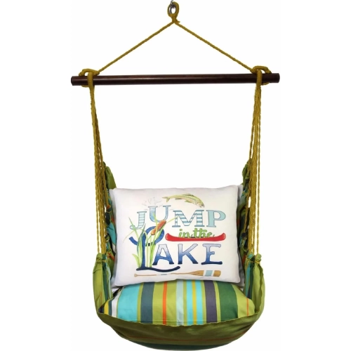 Outdoor Swing 4 Piece Set in Citrus Stripe w/ Go Jump in Lake Pillow in Sundure Fabric