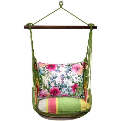 Outdoor Swing 4 Piece Set in Fresh Lime Stripe w/ Meadow Dance 1 Pillow in Sundure Fabric
