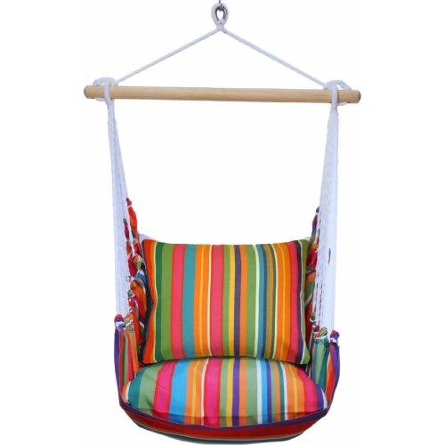 Outdoor Swing 4 Piece Set in Le Jardin Stripe w/ Le Jardin Stripe Pillow in Sundure Fabric