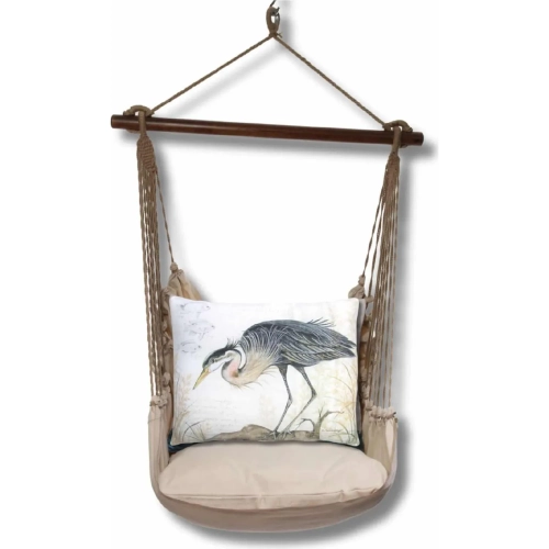 Outdoor Swing 4 Piece Set in Latte Natural w/ Heron on Limb Pillow in Sundure Fabric