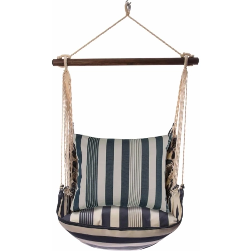 Outdoor Swing 4 Piece Set in Marina Blue Stripe with Marina Blue Stripe Pillow in Sundure Fabric