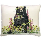 Outdoor Pillow Wildflower & Bear in Natural, Black, Green & Yellow Pattern 19 x 24