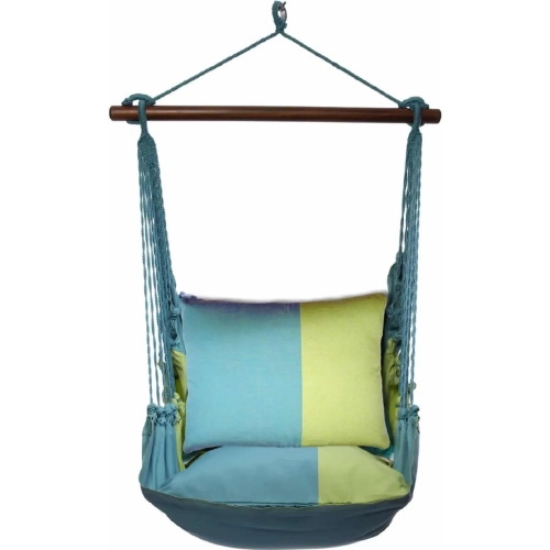 Outdoor Swing 4 Piece Set in Meadow Mist Blue Stripe with Meadow Stripe Pillow in Sundure Fabric