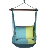 Outdoor Swing 4 Piece Set in Meadow Mist Blue Stripe with Meadow Stripe Pillow in Sundure Fabric