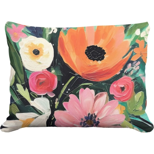 Outdoor Pillow Spring Fling in Orange, Black & Pink Pattern 19 x 24
