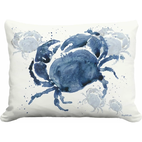 Outdoor Pillow Indigo Crab in Blue & White Pattern 19 x 24