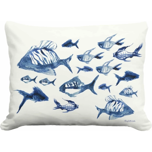 Outdoor Pillow Underwater Ballet in White & Blue Pattern 19 x 24