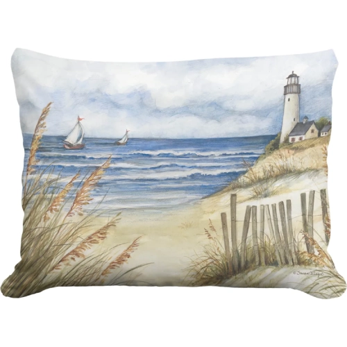 Outdoor Pillow Beach & Lighthouse in Blue, Tan, Natural Pattern 19 x 24