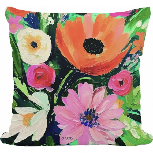 Outdoor Pillow Spring Fling in Orange, Black & Pink Pattern 18 x 18