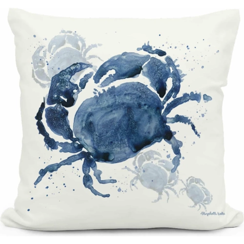 Outdoor Pillow Indigo Crab in Blue & White Pattern 18 x 18