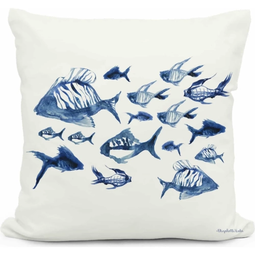 Outdoor Pillow Underwater Ballet in White & Blue Pattern 18 x 18