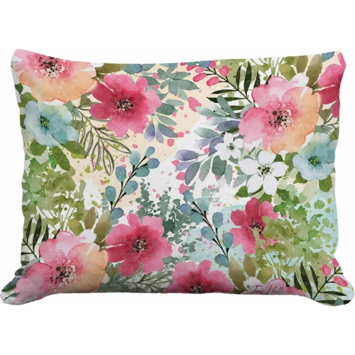 Outdoor Pillow Meadow Dance 1 in Pink, Green & Blue Pattern 13 x 18