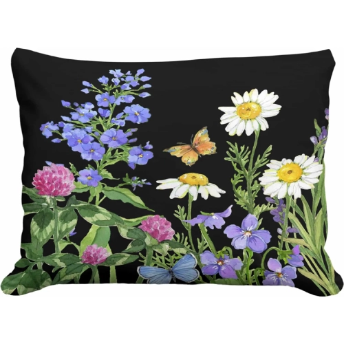 Outdoor Pillow Garden Meadow 2 in Black, Blue, Green & White Pattern 13 x 18