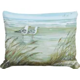 Outdoor Pillow Seagulls on Beach in Sea Blue, Green & White Pattern 13 x 18