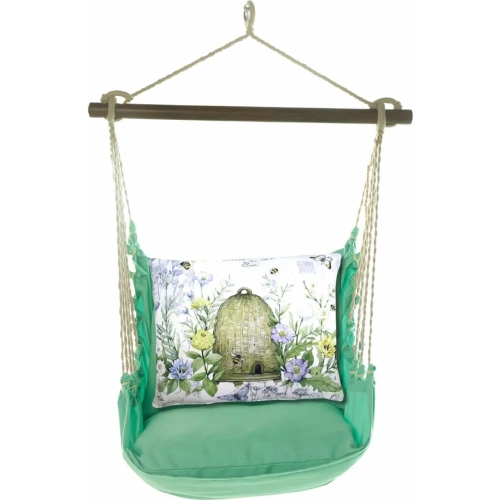 Outdoor Swing 4 Piece Set in Seafoam Green w/ Bee Skep Pillow in Sundure Fabric