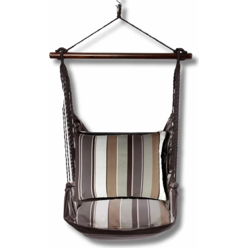 Outdoor Swing 4 Piece Set in Slate Gray Stripe w/ Slate Gray Stripe Pillow in Sundure Fabric
