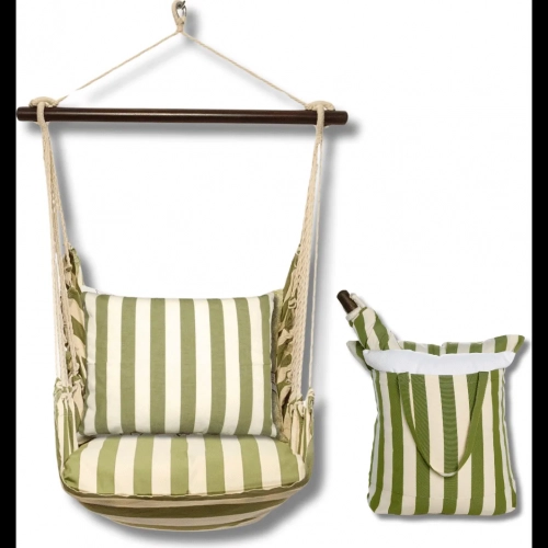 Outdoor Swing 4 Piece Set in Summer Palms Green Stripe with Palms Green Stripe Pillow in Fabric